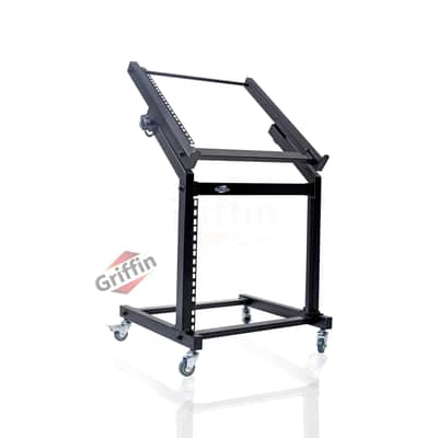 Griffin Rackmount Stand and Adjustable Top Mixer Platform Mount - 19U Rolling Cart Holder for Music Studio - Pro Audio Recording Cabinet Stage Equipment image 1