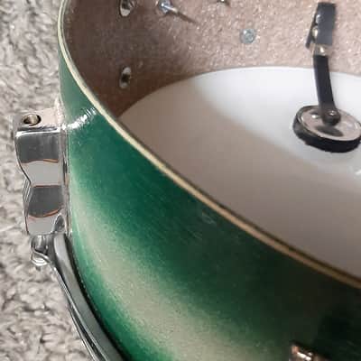 1980's Ludwig B/W Badge Green/Silver Duco 14" x 5" Snare Drum image 10