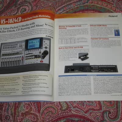 very litely handled genuine Roland / Boss 2002 New Product Catalog Vol. 1 (January 2002) - features 24 products - color, semi gloss sheen, thin quality paper, 44 Total Pages from Front Outer Cover to Back Outer Cover, L: 11" x W: 8 & 3/8" printed in Japan image 4
