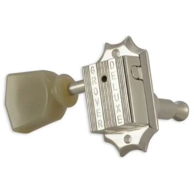 Grover 135 Series Machine Heads Set 3+3 Nickel Vintage - Plastic Keystone Buttons image 2