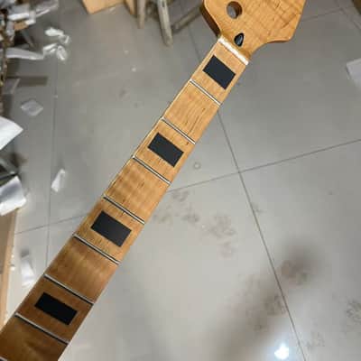 4-string electric bass neck jazz bass stainless steel 20 frets Roasted flame Maple guitar neck 34inch hole 18mm black block inlay image 2