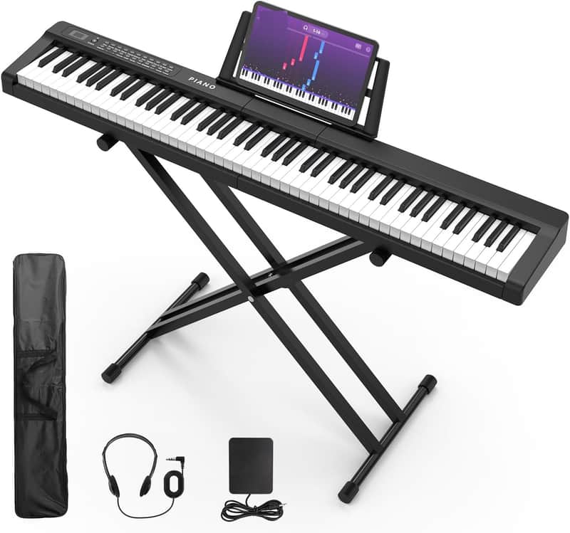 Digital Piano 88 Key Full Size Semi Weighted Electronic Keyboard Piano Set with Stand,Built-In Speakers,Electric Piano Keyboard with Sustain Pedal,Bluetooth,MIDI/USB/MP3 for Beginners Adults image 1