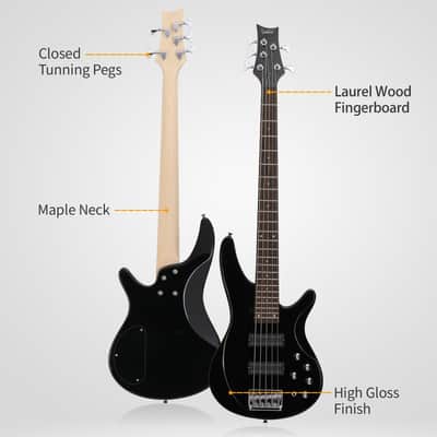Glarry GIB 5 String Bass Guitar Full Size Open-coil HH Pickup Black + 20W Amplifier image 6