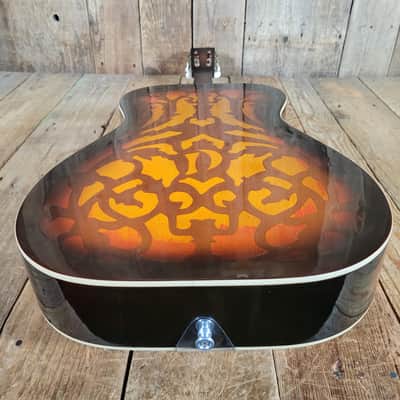 Dobro Model 66B Squareneck Resonator 1985 Sandblasted Birch With Case - Sunburst sandblasted French Scroll design image 13