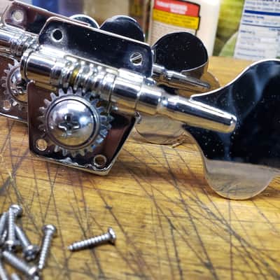 Chrome Four in line Split Shaft Bass Guitar Tuners Grommets Screws Luthier Project Parts #2 image 3