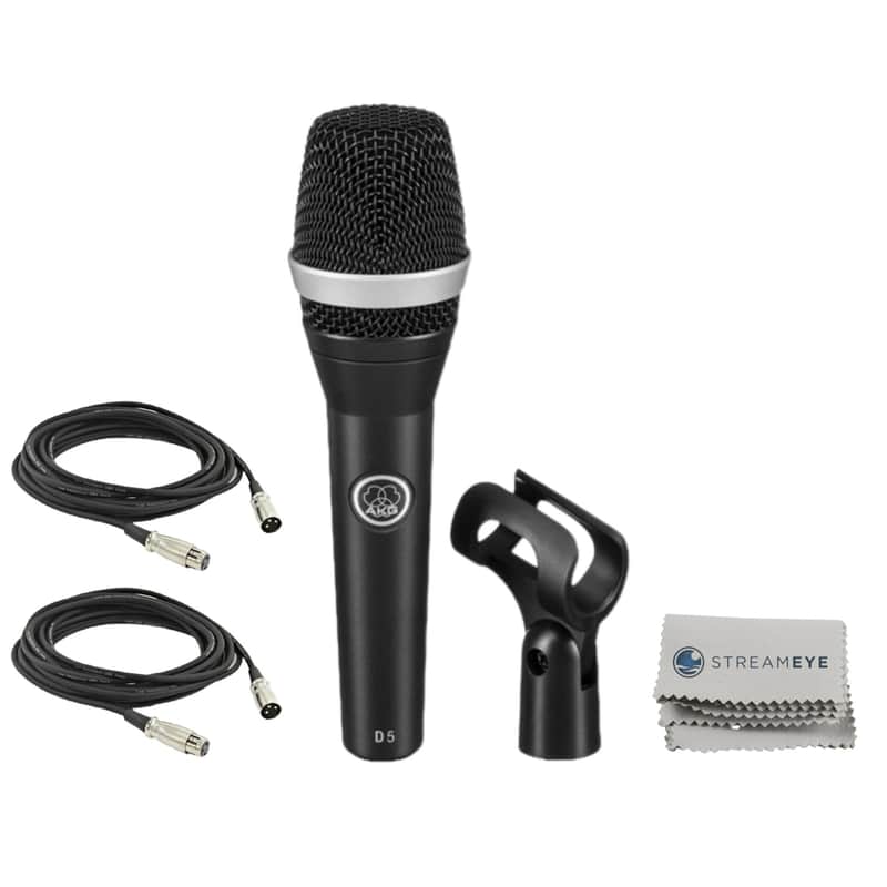 AKG D5 Supercardioid Dynamic Handheld Vocal Microphone with XLR Cables and StreamEye Polishing Cloth image 1