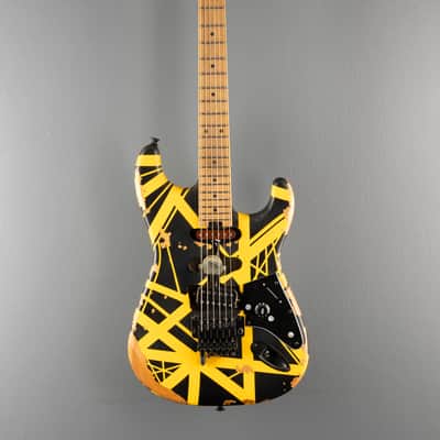 EVH Limited Edition Striped Series Frankenstein Frankie - Black w/ Yellow Stripes Aged image 3