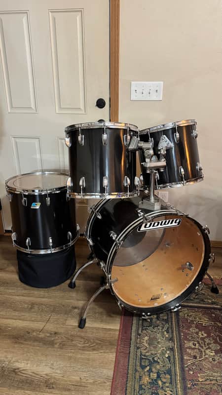1980’s Ludwig Black Cortex Drum Set image 1