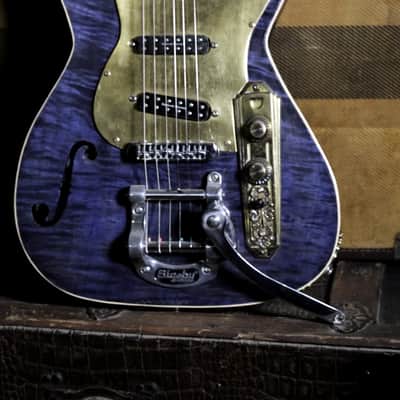 Postal Custom Memphis Rocket Blue Flamed Maple  F Hole Bigsby Duncan Little ’59™ Strat Pickups image 8