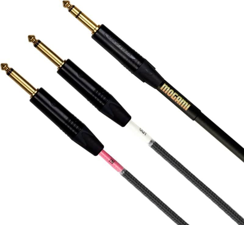 GOLD INSERT TS-12 Insert Cable, 1/4" Straight TRS Male Plug to Dual 1/4" Straight TS Male Plug Send/Receive Connectors, Gold Contacts, 12 Foot image 1