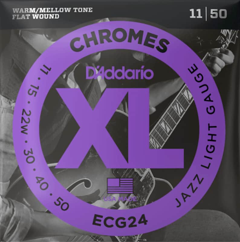 D'Addario ECG24 Chromes Flat Wound Electric Guitar Strings, Jazz Light, 11-50 image 1