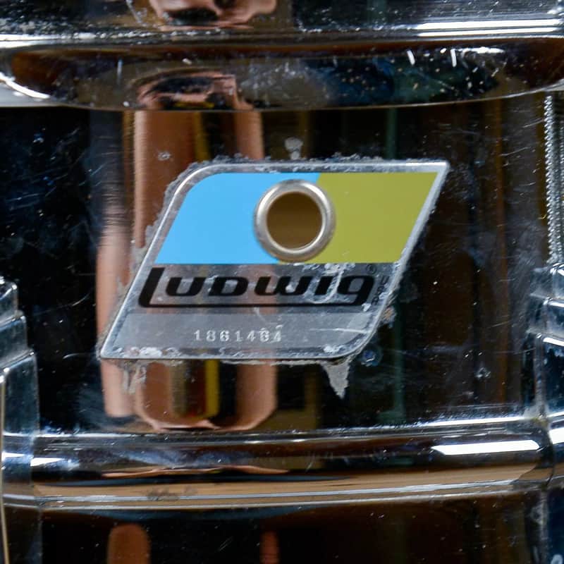 Ludwig No. 402 Supraphonic 6.5x14" Aluminum Snare Drum with Pointed Blue/Olive Badge 1969 - 1979 image 3