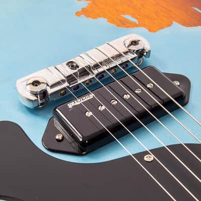 Vintage V120 ICON Electric Guitar ~ Distressed Gun Hill Blue Over Sunburst image 7