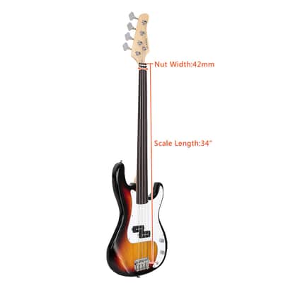 Glarry Fretless Electric Bass Guitar Full Size 4 String for experienced Bass Players Cord Wrench Tool Sunset Color image 21