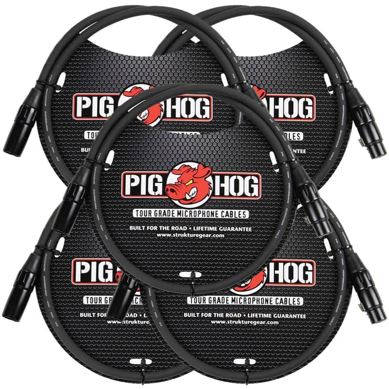 5-Pack Pig Hog PHM3 8mm Tour Grade Microphone XLR Cable 3ft - New image 1