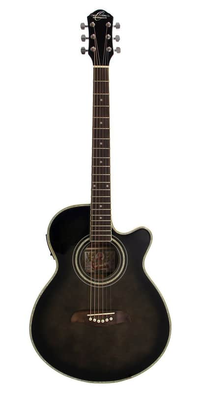 Oscar Schmidt OG10CEFTB-A Folk Cutaway Acoustic Electric Guitar. Trans Black image 1