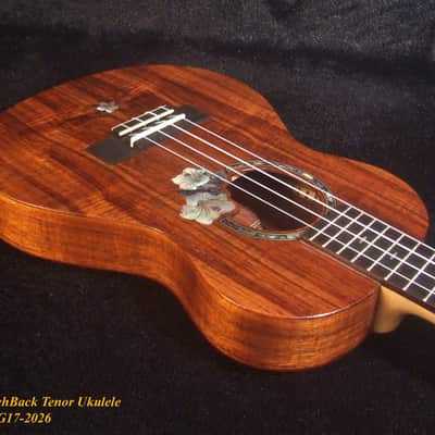 Handmade Solid Hawaiian Koa Tenor Ukulele, Rosewood Arch-Back, Hibiscus Abalone, MOP Inlay, Soft-bag, Bruce Wei UAG17-2026 image 2