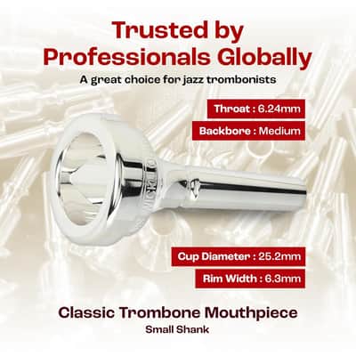 Denis Wick Classic Trombone Mouthpiece Silver Plated, 5880-12CS - V-Type Design for Balanced Tone & Smooth Response - Small Shank Fitting Trombone Accessory 24.7 x 6.5 x 6.1mm image 4