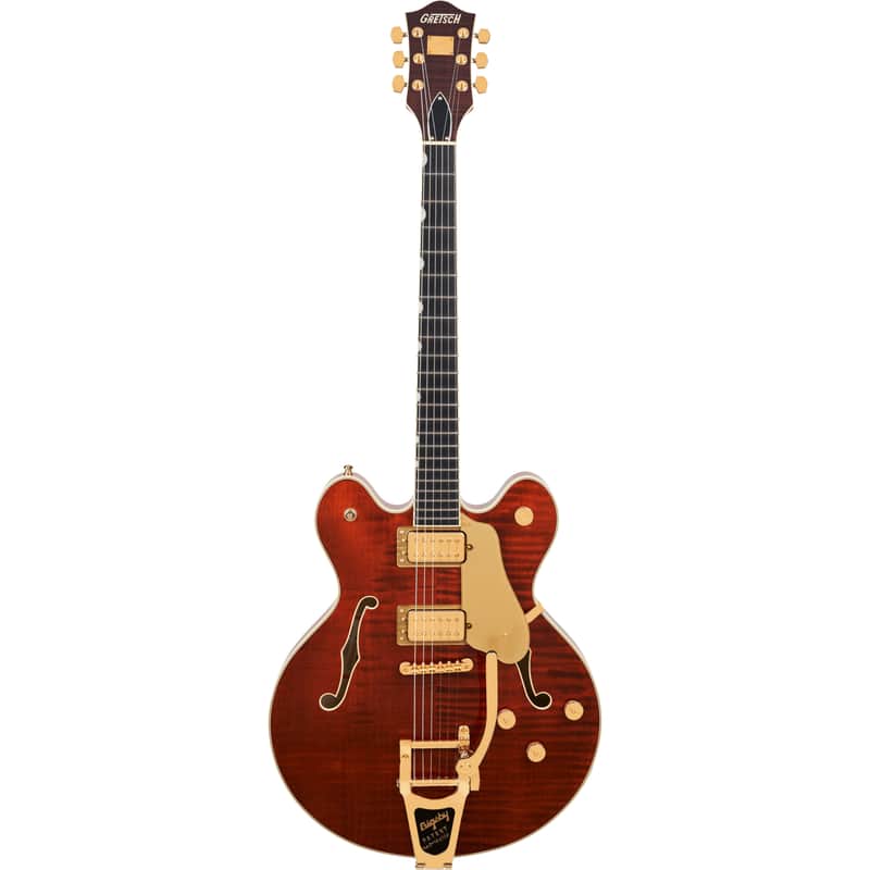 GRETSCH Broadkaster LX Figured Center Block with String-Thru Bigsby and Gold Hardware, Ebony Fingerboard, Bourbon Stain image 1