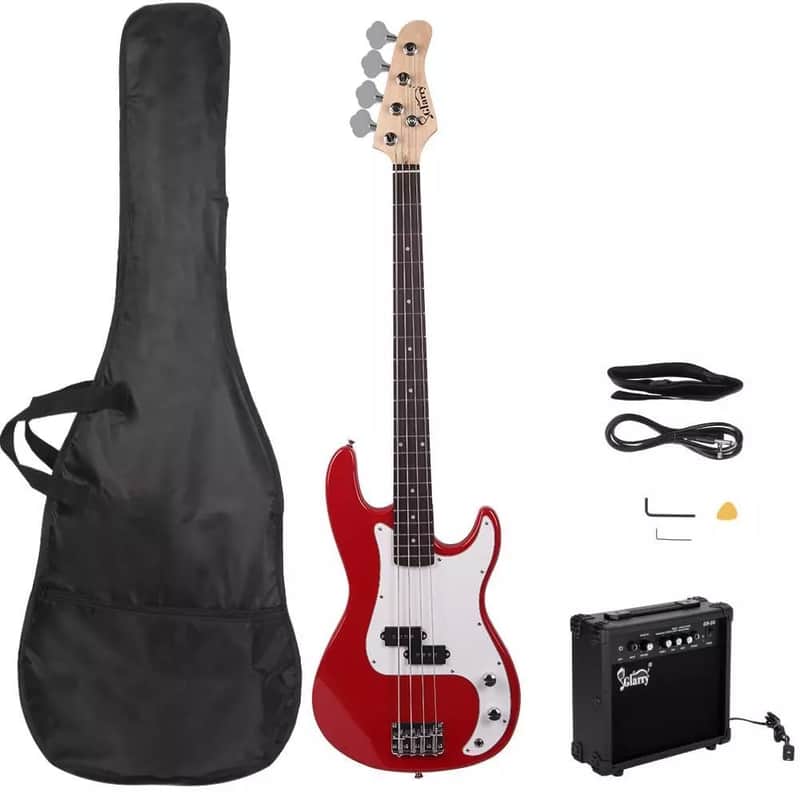 GP Electric Bass Guitar w/ 20W Amp – Red 4-String Beginner Bass Kit | Full Set image 1
