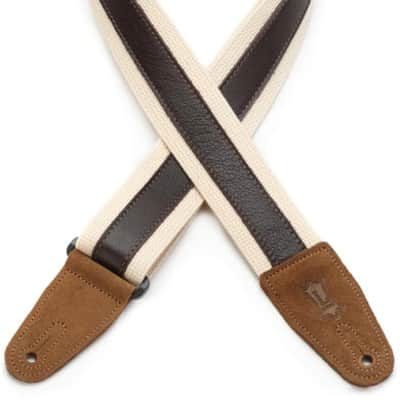Levy's MC2CG 2-inch Cotton Combo Guitar Strap - Dark Brown Leather on Natural Cotton image 2