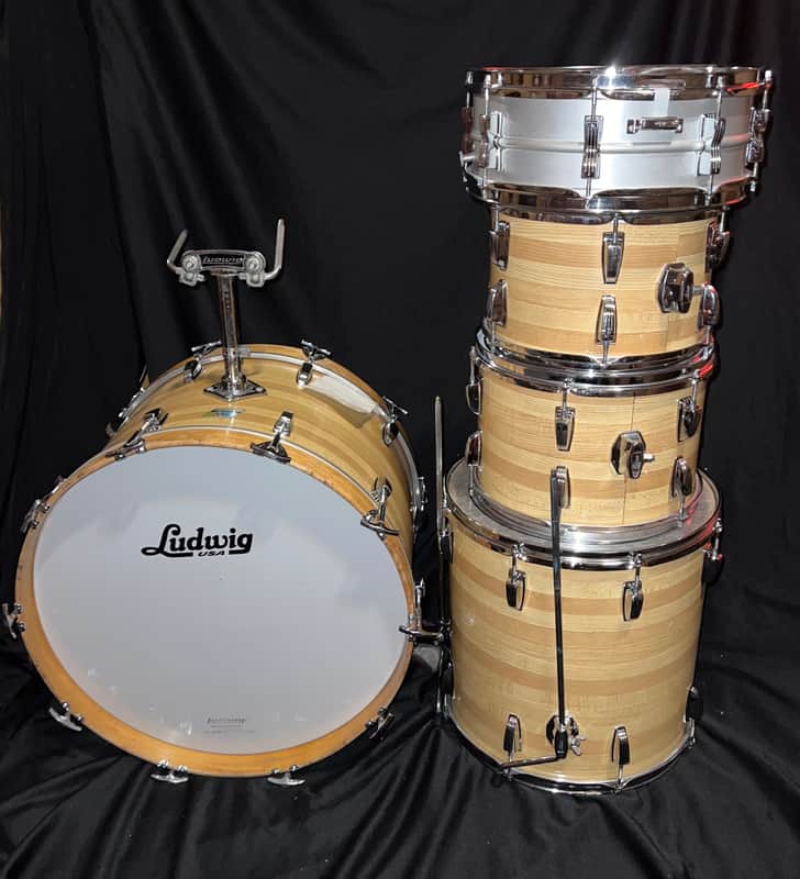 1971 Ludwig 6Ply Butcher Block 5 Piece Kit with Ludwig Acrolite Snare image 1