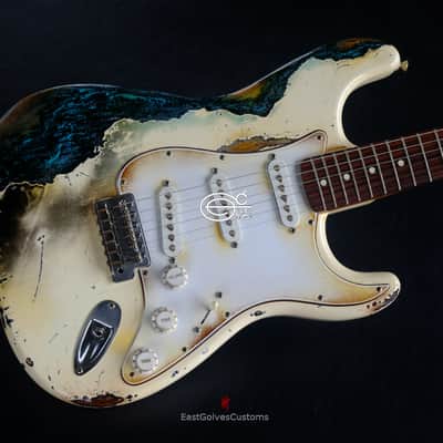 Fender Stratocaster Vintage White over Blue Zebra Heavy Aged Relic image 10