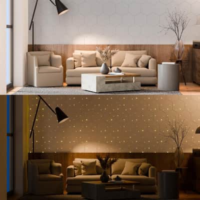 12 Pack Self-adhesive Sound Proof Foam Panels for Walls 12" X 10" X 0.4" - Hexagon Acoustic Panels with Fiber Optic Starlight, Stylish Soundproof Wall Panels Absorb Noise and Wall Decor White image 3
