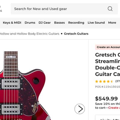 Gretsch G2657T Double-Cut Semi-Hollow Body With Bigsby Electric Guitar image 8