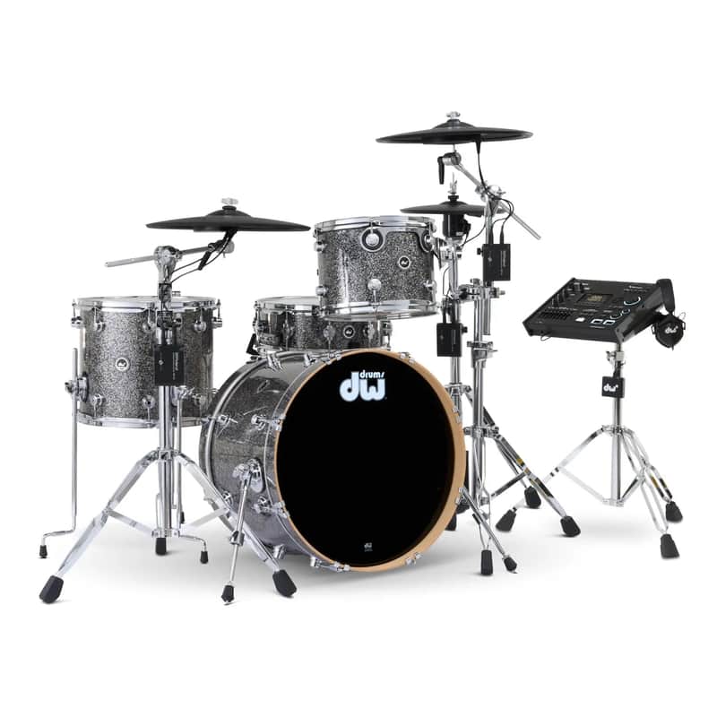 DW DWe 4pc Complete Electronic/Acoustic Drum Set w/Roland Cymbals & V71 Black Galaxy image 1