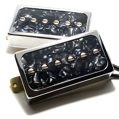 Dragonfire H90s - Humbucker Sized / Cased P90 Pickup Set, Bridge + Neck, Chrome Ring w/ Black Pearl Inlay image 3