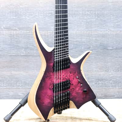 Aviator Guitars Headless Run Nighthawk 7 Multiscale Pink Burst Electric Guitar w/Case image 2