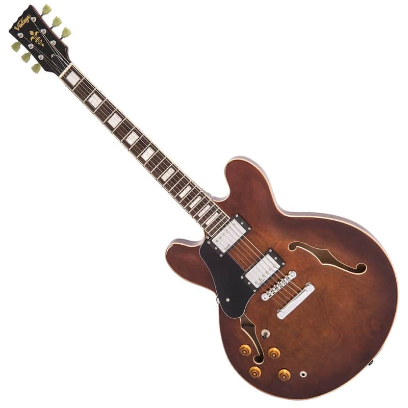 Vintage VSA500 ReIssued Semi Acoustic Guitar Left Hand, Walnut image 1
