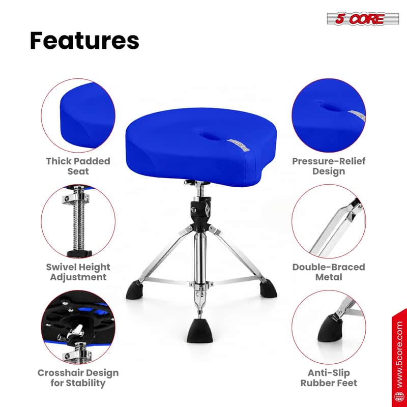 5 Core Drum Throne w 4.5" Padded Stool Adjustable Drummer Chair image 1