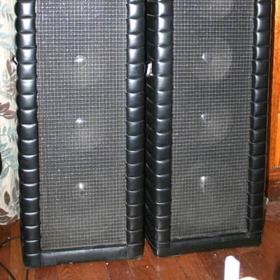 Pair of Kustom Tuck and Roll 302 PA 70's Black Speakers with 2-12" and 3-8" in each nice cabinet image 2