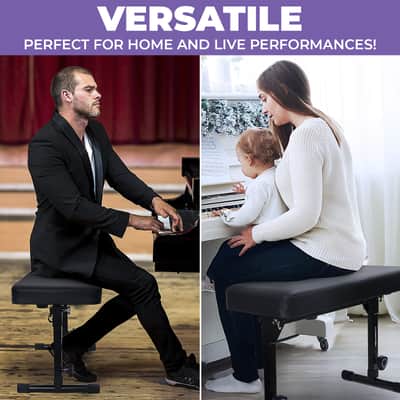 Liquid Stands Foldable Dual Adjustable Piano Bench Stool with Backrest - Piano Desk - Piano Keyboard Bench Seat for Piano Keyboard Stand with Black Padded Cushion for Musicians Piano Stool Chair image 6