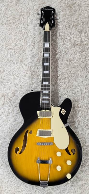Silvertone 1446TTSB Single Cut Semi-Hollow Guitar w/Trapeze Tobacco Sunburst image 1