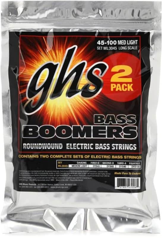 GHS ML3024-2 Bass Boomers Roundwound Electric Bass Guitar Strings - .045-.100 Medium Light Long Scale (2-pack) image 1