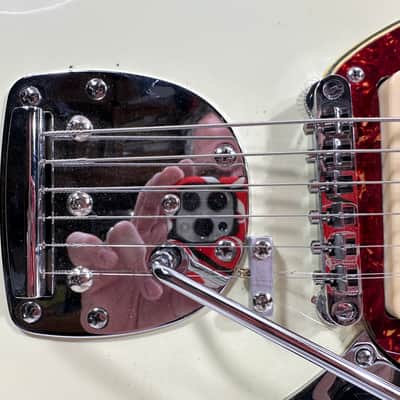 Awesomesauceguitars short scale mustang with 7 strings and a vintage Teisco pickup The Janglecaster 2026 - Olympic white image 4