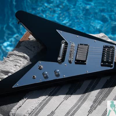 2005 Edwards  E-FV-CTM - Black Flying V w Block Inlays & Mirror Pickguard - EMG H4 & Seymour Duncan PU's - Pro Set Up w Perfect Frets/Action/Intonation! image 8