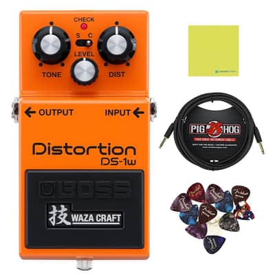 Boss DS-1W Distortion Pedal Bundle w/Pig Hog PCH10BK "Black Woven" Instrument Cable, 12-Pack Guitar Pick and Liquid Audio Polishing Cloth image 1