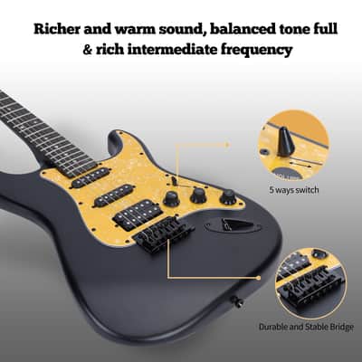 WINZZ EGS112H-BKM 39-inch ST Solid Poplar Wood Electric Guitar Kit HSS Pickup, Black Matte image 9