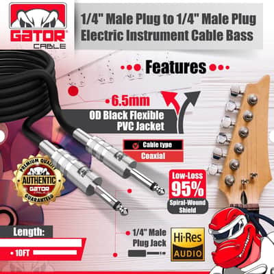 Gator 15ft 1/4” Male to 1/4” Male Cable TS Mono Cable Guitar Bass Keyboard - Black image 2