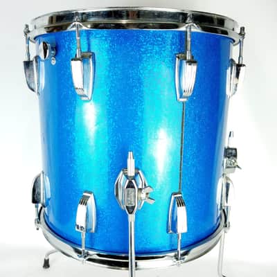 Ludwig 14x14 Foor Tom Drum Blue Sparkle Vintage 70s 3Ply Maple Jazzette/Downbeat image 6