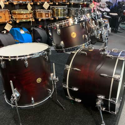 Gretsch USA Custom 4-Piece 10/12/16/22 Drum Kit Set in Satin Dark Chestnut Duco w/ Double-Tom Holder image 4