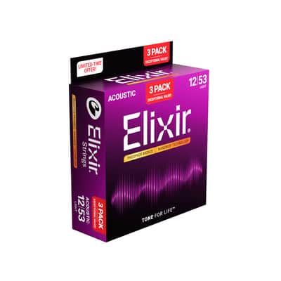 Elixir Phosphor Bronze Acoustic Guitar Strings w/ NANOWEB Technology - Light 012-053 - 3 Pack image 3