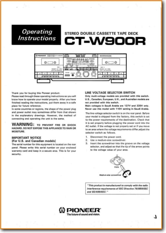 Pioneer CT-W900R Bedienungsanleitung~Operating-Instructions~~120 Seiten, 6 Sprachen image 1