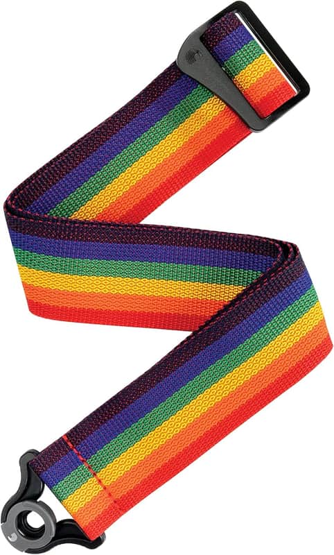 Auto Lock Guitar Strap - Acoustic & Electric Accessories - Easy to Use Locking Straps - Uses Existing Buttons - Polypro - Rainbow image 1