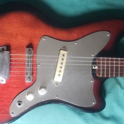 Vintage 60s Japan Teisco Bobcat Solid Single Coil Electric Guitar Red Black image 1