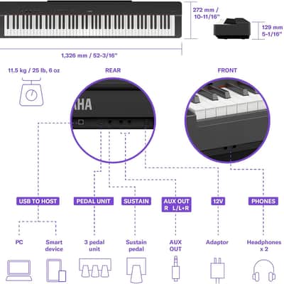 Yamaha P-225 88-Key Weighted Action Digital Piano - White image 4